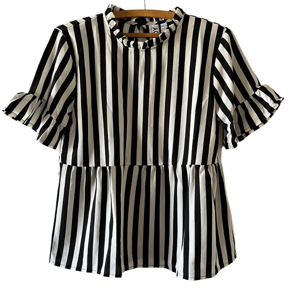 Asos JDY Striped Ruffle Babydoll Blouse Size Small NWT - Picture 3 of 6